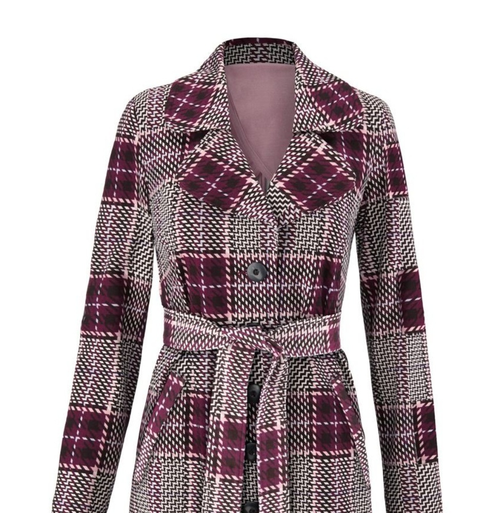 CAbi Burgundy Plaid Trench Coat